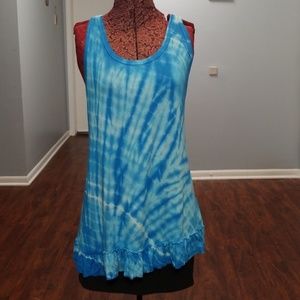 Long Ruffled Racerback Tie Dye Tank